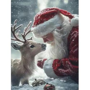 Imagem de Tiwabb Kits de ponto cruz estampado de Natal, veado de Papai Noel, faça você mesmo, kits de enfeites de ponto de cruz para adultos iniciantes, kits de bordado contados para decoração de casa 30 x 40