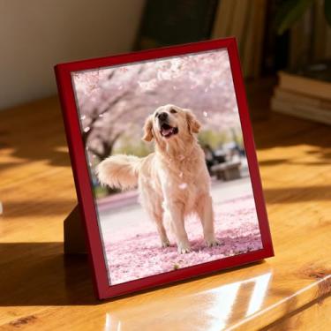 Imagem de Porta-retrato 12,76 x 18 cm, estilo moderno, para parede e mesa, suporte decorativo para fotos, acabamento minimalista brilhante, ideal para casa (vermelho)