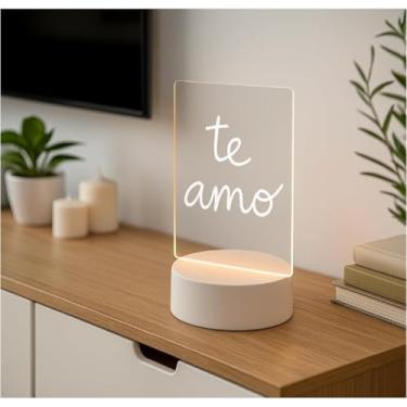 Imagem de Luminária LED de Mesa Decorativa Base Branca Acrílico Transparente Design Moderno Iluminação Ambiente