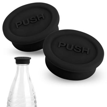 Imagem de 2 peças de tampa de garrafa para garrafa de vidro Sodastream, tampa de silicone de refrigerante, tampa reutilizável de vedação de bebidas, peças de reposição para tampa de água (preto)