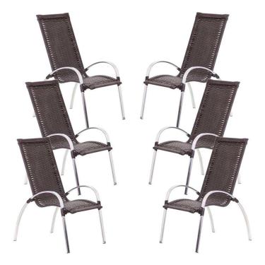 Imagem de 6 Cadeiras Descanso Garden Em Alumínio Para Área Jardim E Piscina Tabaco