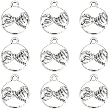 Imagem de SUNNYCLUE 1 caixa, 100 peças, berloques de compromisso, para casais, berloques, liga de prata antiga, de mãos dadas, estilo tibetano, pingentes de metal para joias, colares, pulseiras, brincos