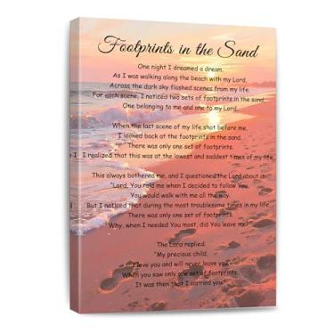 Imagem de Pôster de poema religioso arte de parede pegadas na areia Jesus impressão cristã retrô citações motivacionais pintura imagens decoração de casa emoldurada 30 x 45 cm