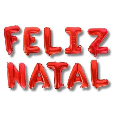 Imagem de Decoração Festa Balão Metalizado Vermelho Letras 37cm Kit Feliz Natal Completo Soprador Fitilho Brilho Evento.