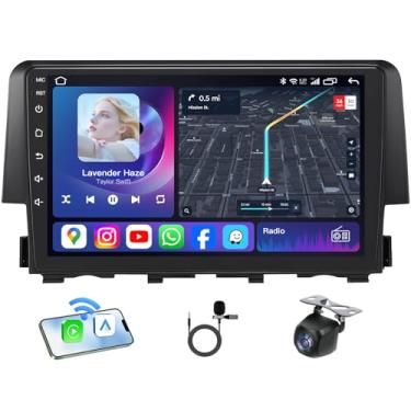 Imagem de Rádio veicular de 8 núcleos para Honda Civic Upgrade 2016-2021: tela sensível ao toque de 9 polegadas 1280 x 800 IPS estéreo para carro com carplay sem fio Android Auto Bluetooth 5G WiFi GPS, FM AM
