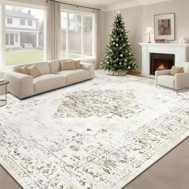 Imagem de Tapetes de área de 22 x 30 cm para sala de estar: lavável vintage grande retrô macio antiderrapante interior tapete de pilha baixa para quarto sala de jantar escritório (taupe, 2,5 x 30,5 cm)