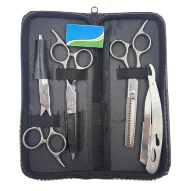 Imagem de Kit de ferramentas de barbeiro 3 tesouras profissionais, 1 navalha, caixa de ferramentas de barbeiro(Prata)