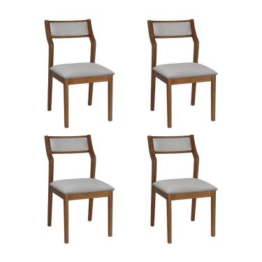 Imagem de Conjunto 4 Cadeiras De Jantar Lagum Jequitibá Natural Assento Linho Cinza Premium Palha Sextavada