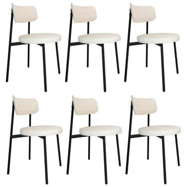 Imagem de Cadeira De Jantar Estofada Kit 6 Nyka M25 Linho Palha - Mpozenato