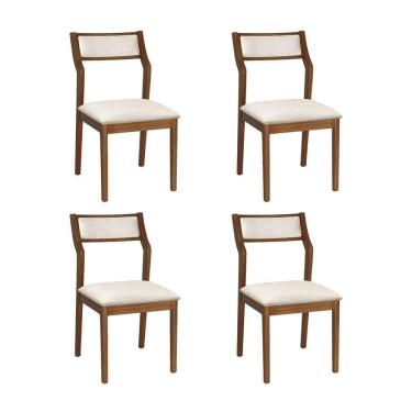 Imagem de Conjunto 4 Cadeiras De Jantar Lagum Conforto Estofada Jequitibá Terra Linho Bege