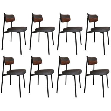 Imagem de Cadeira De Jantar Estofada Kit 8 Ella M25 Linho Grafite/marrom - Mpozenato