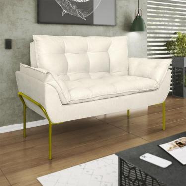 Imagem de Sofá Namoradeira Base Metal Dourada Reforçada Tecido Suede Bege