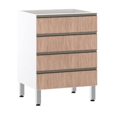 Imagem de Balcão De Cozinha Sem Tampo 4 Gavetas Pérola Branco E Cumaru 60cm