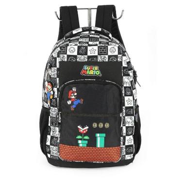 Imagem de Mochila de Costas Luxcel Super Mário Quadriculada Preto-Masculino