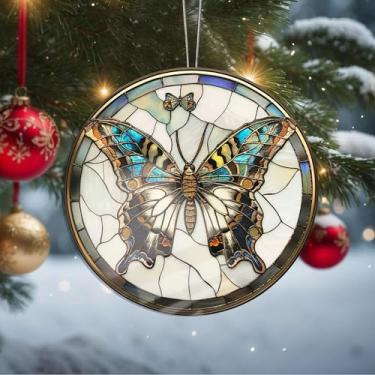 Imagem de Enfeites de Natal para pendurar em cristal de borboleta, enfeites de árvore de Natal feitos à mão, decoração de carro e casa - presentes de Natal, decoração de artesanato em acrílico, ideias de troca