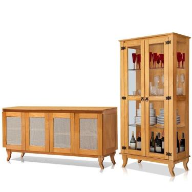 Imagem de Cristaleira 2 Portas Com Balcão 4 Portas Madeira Maciça Imbuia
