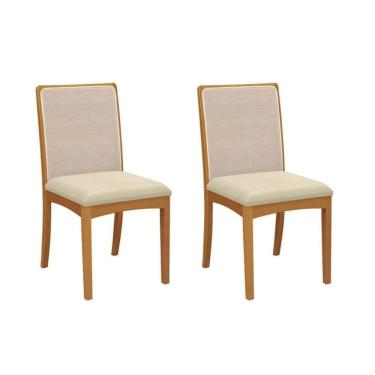 Imagem de Cadeira Sala De Jantar Lara 2cmm009ca Premium Madeira Maciça Kit 2 Un Carvalho/linho Bege Argila/tela Bege - Kappesberg