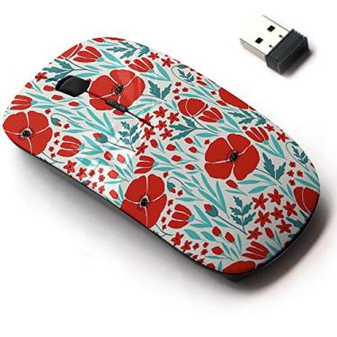 Imagem de Mouse sem fio de 2,4 G com design de padrão fofo para todos os laptops e desktops com nano receptor - flores vermelhas de papoula