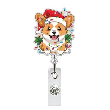 Imagem de Carretel de crachá de Natal fofo chapéu de Natal com desenhos de lanterna colorida retrátil porta-crachá jacaré com clipe, clipes de acrílico para alunos de enfermagem, professores, suprimentos de