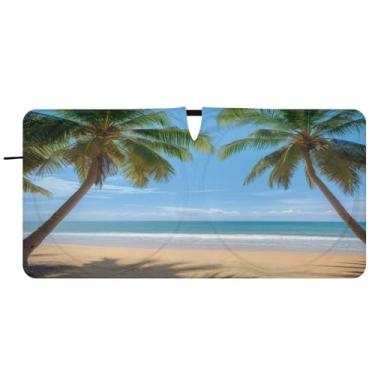 Imagem de Blueangle Belo para-sol para para-brisas de praia tropical - 157,5 cm x 81,3 cm dobrável para janela dianteira do carro bloqueia raios UV viseira de sol #103