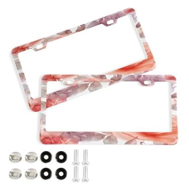 Imagem de SEHANY Molduras de placa de carro rosa dos namorados, capas de moldura de placa de carro de alumínio à prova de ferrugem com orifícios elípticos e parafusos serve para veículos padrão dos EUA tamanho