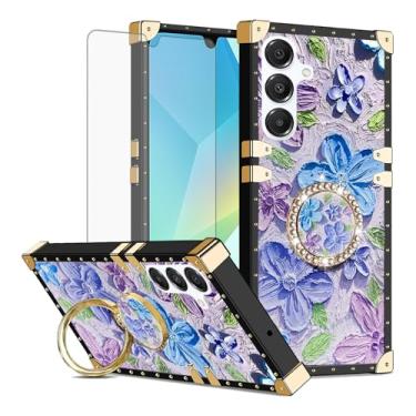 Imagem de Asuwish Capa de celular para Samsung Galaxy A16 5G/4G capa magnética com protetor de tela de vidro temperado e pintura flor anel protetor à prova de choque suporte rígido A 16 16A SM-A166U feminino
