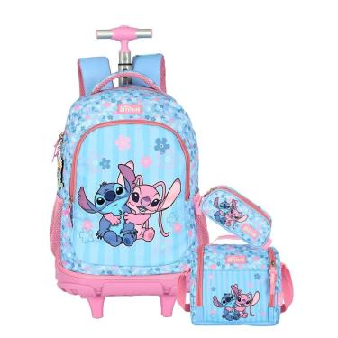 Imagem de Kit Lilo Stitch Mochila Rodas + Lancheira + Estojo Triplo
