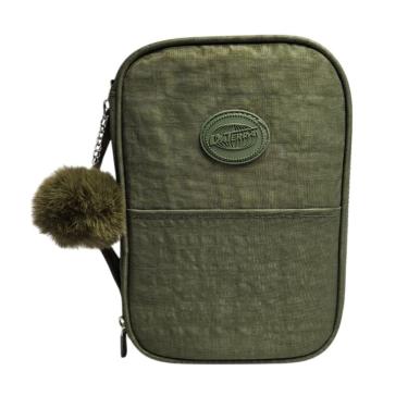 Imagem de Estojo Escolar Verde Militar Pompom Organização Completa TOP Volta as Aulas Tendência Menina Menino