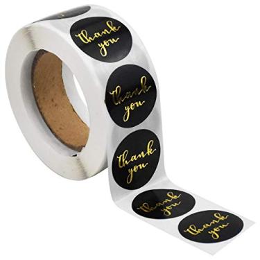 Imagem de 500 adesivos autoadesivos redondos pretos de 2,5 cm com etiquetas adesivas de folha dourada para decorações de selos de envelope DIY