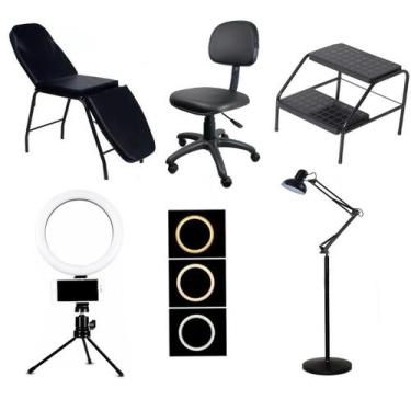 Imagem de Kit Maca Poltrona Cadeira Tatuagem Mocho A Gás Escada Foco Luz E Ring 