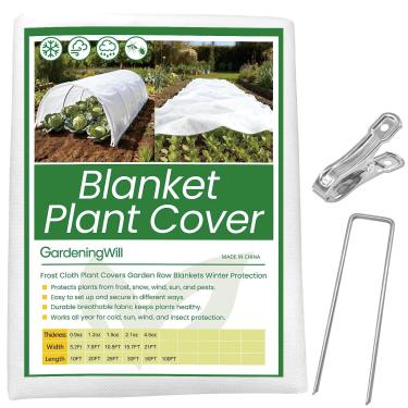 Imagem de Cobertura de planta de proteção contra geada de 30,5 pés x 15,2 m – Cobertor de congelamento de jardim com clipes e estacas de solo para proteção de plantas de inverno ao ar livre, capa flutuante