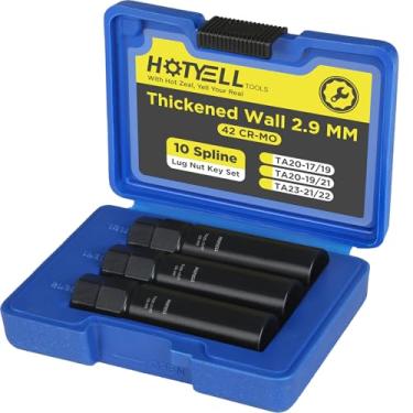 Imagem de HOTYELL Chave de porca de 10 estrias, conjunto de soquete de porca de 10 estrias de parede mais espessa, ferramenta de remoção de porcas de roda resistente à quebra para porcas de trava de reposição