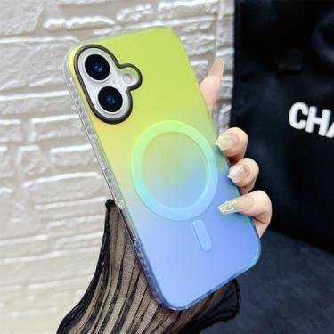 Imagem de ZXDK Capa gradiente compatível com Magsafe para iPhone 15 16 14 13 12 Pro Max, capa magnética à prova de choque para mulheres e homens (verde azul, para iPhone 12 Pro)