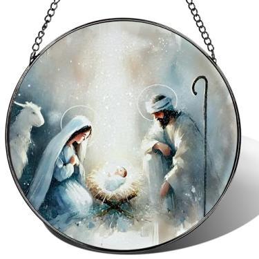 Imagem de Captador de sol de vitral, enfeite de apanhador de sol de presépio; pendurado em vitral, enfeite de Natal religioso, decoração cristã; presentes para Natal, presente cristão, presente religioso