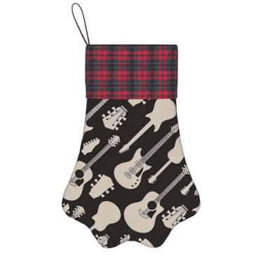Imagem de SKKNT Estampa de guitarra meias de Natal animais de estimação decoração de natal cães gatos árvore decoração doce presente conveniente