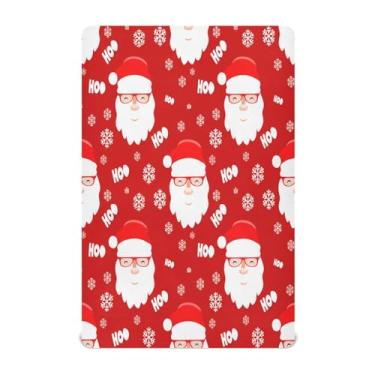 Imagem de Qilmy Lençóis de berço de Natal com desenho de Papai Noel, macio, respirável e elástico, lençol com elástico para meninos e meninas, miniberço, 132 x 71 cm, capa de colchão infantil portátil
