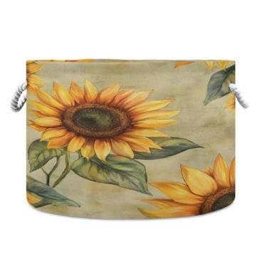 Imagem de JUZIHAI Lindo cesto de armazenamento grande de girassol, cesto de roupa suja dobrável à prova d'água com alças de corda de algodão para organização doméstica no quarto, banheiro e carro