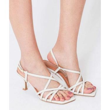 Imagem de Sandália Feminina Tiras Textura Salto Fino Vizzano-11288, Branco, 37