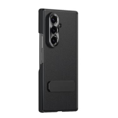 Imagem de POYUFRG Capa com suporte para Samsung Galaxy Z Fold 7, capa de telefone fina de couro empresarial com tudo incluído, capa de proteção de dobradiça de lente de metal, preta, Z Fold 7