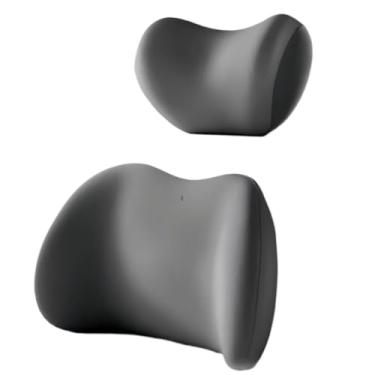 Imagem de Conjunto De Almofada Para Cabeça E Lombar Veicular Apoio Cadeira Banco Carro Espuma De Memória(Cinza)