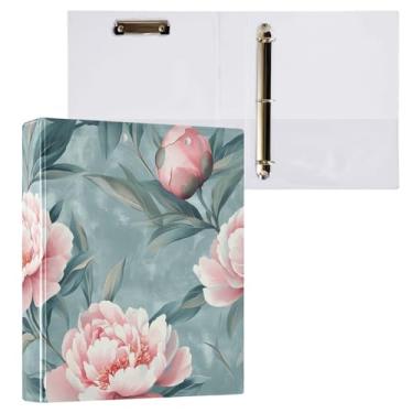 Imagem de Pastas de fichário de três anéis rosa peônias florais com pasta de arquivo para área de transferência de perfil para material escolar e de escritório, 1 pacote