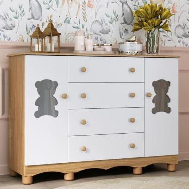 Imagem de Cômoda Infantil 125cm 2 Portas com Vidro e 4 Gavetas Ternura Multimóveis Mp4480 Madeirado/branco