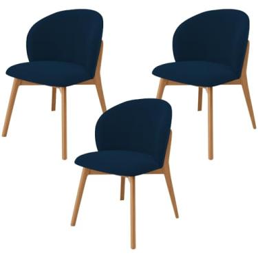 Imagem de Kit 03 Cadeiras de Jantar e Estar Living Estofada Mia L02 Suede Azul Marinho - Lyam Decor