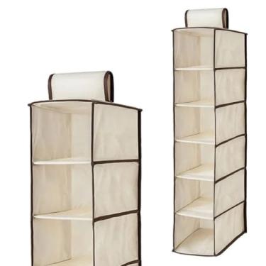 Imagem de Kit 2 Organizadores Vertical Suspenso para Cabide com 5 Prateleiras, Bege e Marrom, 70x30x15 cm, TNT