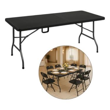 Imagem de Mesa Dobrável Reforçada 1,80m Tipo Maleta | Mesa Portátil para Camping, Praia, Eventos e Uso Comercial (Preta)