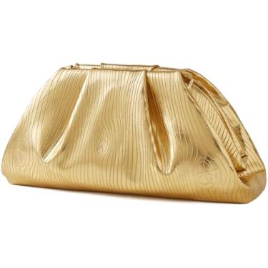 Imagem de Munansli Bolsa clutch feminina, bolsa de ombro de corrente destacável, bolsa transversal de bolinho de massa, bolsa de viagem noturna em nuvem., Ouro claro