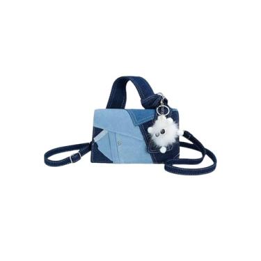 Imagem de Eiyye Bolsa tiracolo feminina jeans, bolsa de ombro patchwork, mini alça superior clutch, Azul