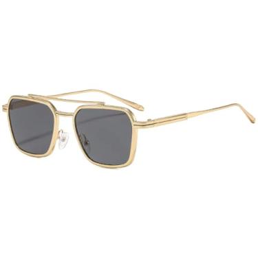 Imagem de HCHES Óculos de Sol Feminino Retro Double Beam com Armação Fina e Degradê, Luxo e Versáteis, Proteção UV400 (Dourado e Preto)