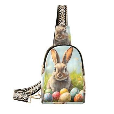 Imagem de CEBUGI Bolsa tiracolo feminina pequena com ovos de coelhinho da Páscoa, pochete de couro, para caminhadas, viagens ao ar livre