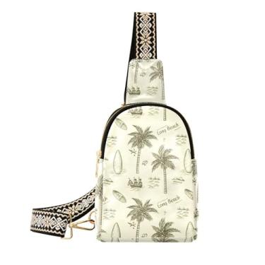 Imagem de CEBUGI Pequenas palmeiras tropicais para mulheres, pochete transversal de couro, bolsa de peito para caminhadas, viagens ao ar livre